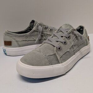 Blowfish Malibu Distressed Canvas Lace-Up Sneakers in Greenish Grey & White